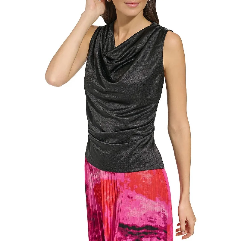 DKNY Womens Draped Cowl-Neck Pullover Top Plunging Neck Pullover