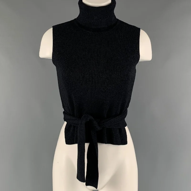 VINTAGE Size XS Navy Cotton Blend Turtleneck Pullover Mock Neck Pullover