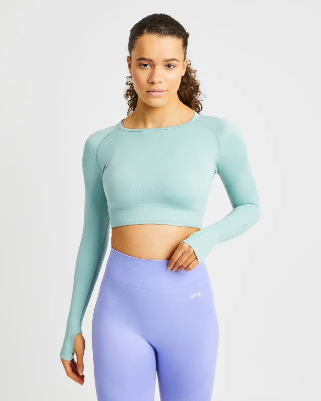 Reform Seamless Long Sleeve Crop Top - Sage Green Knit Fabric Woven Fabric Fleece Fabric Reform Seamless Long Sleeve Crop Top - Sage Green Knit Fabric Woven Fabric Fleece Fabric