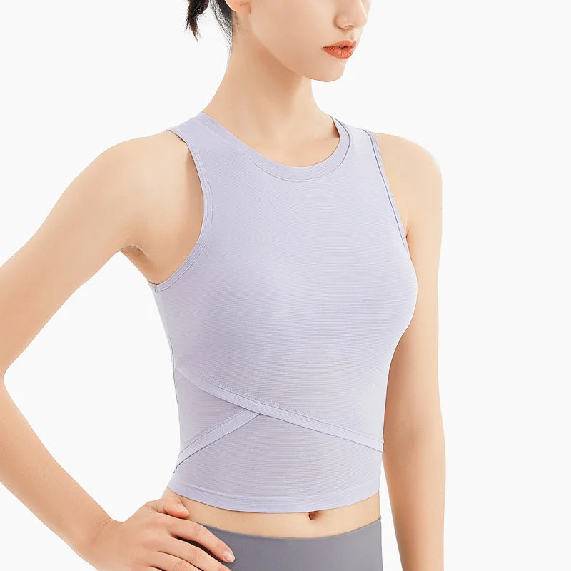 Sleeveless Crop Top with Built-In Bra Welt Pockets Slit Pockets Flap Pockets