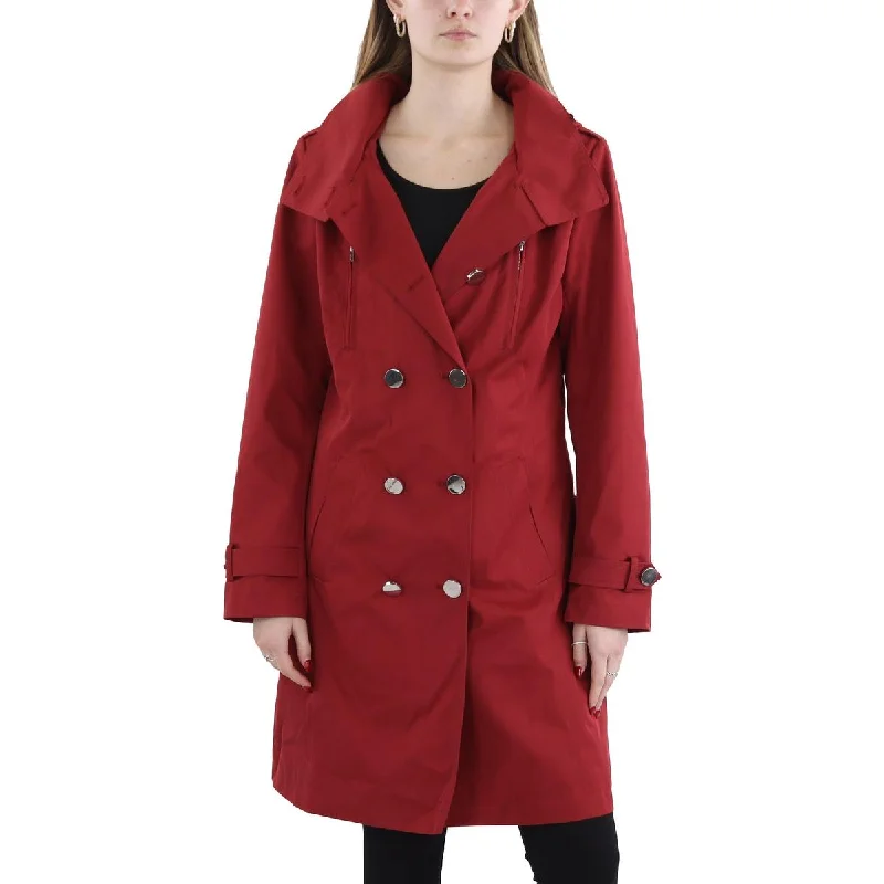 Kimi + Kai Womens Lined  Trench Coat Pleated Ruffled tiered