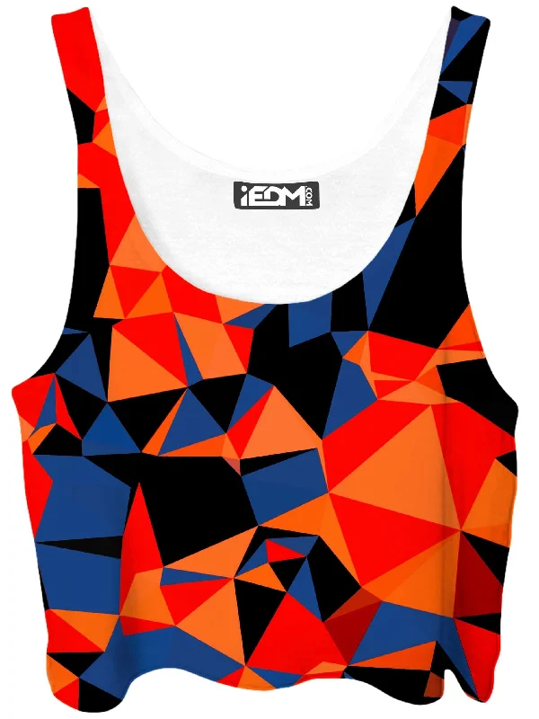 Orange and Black Geo Crop Top Mesh Blend Leather Blend Suede Blend