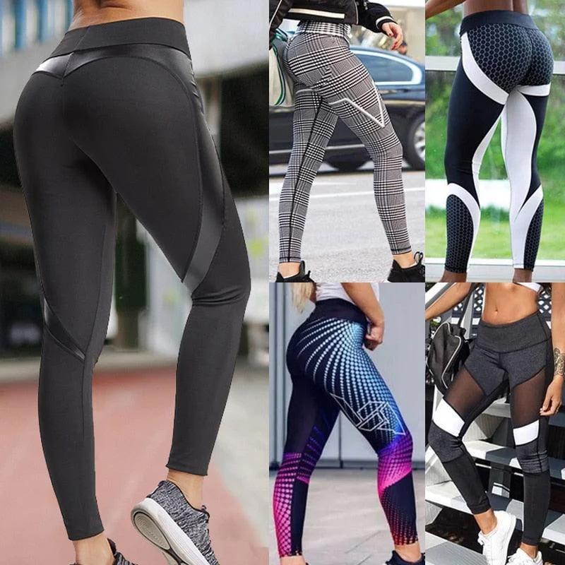Patchwork Elastic Sport Leggings Yoga Pants Elegant Sheer Leggings