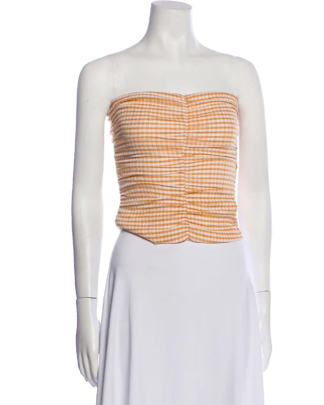 Plaid Print Strapless Crop Top Layered Multi-layer Single Layer