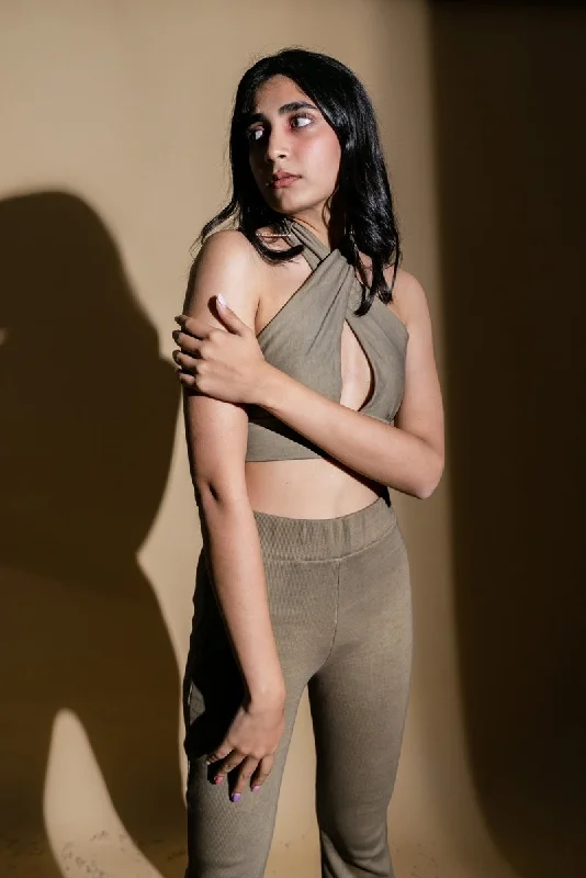 Joana Top | Criss-Cross Cotton Knit Crop Top | (Olive Green) Solid Color Striped Floral Joana Top | Criss-Cross Cotton Knit Crop Top | (Olive Green) Solid Color Striped Floral