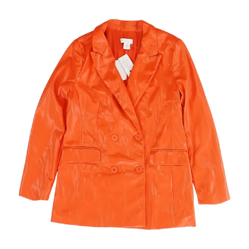 Orange Solid Coat Hook-and-Loop Buckled Tied
