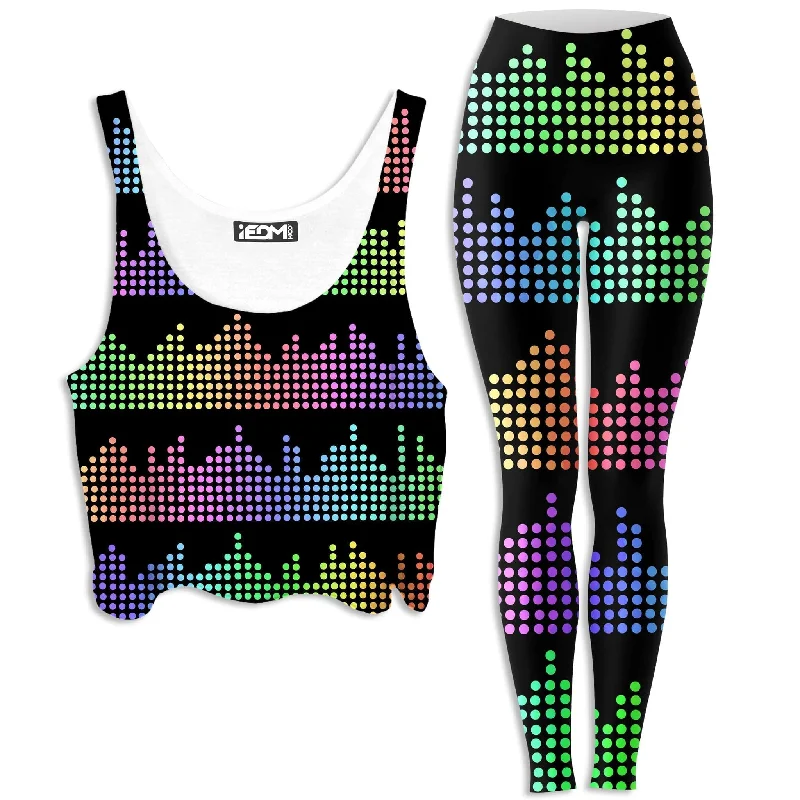 Equalizer Beats Crop Top and Leggings Combo Jersey Fabric Tulle Fabric Batik Fabric