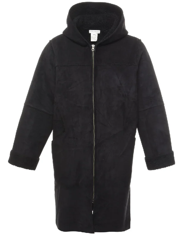 Jones New York Black Classic Coat - M Suede Jacket Faux Fur Jacket Puffer Jacket