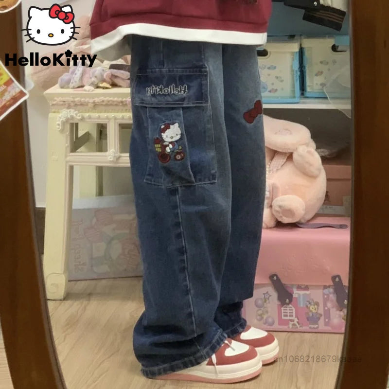 Sanrio Clothes Women Jeans Fashion Wide Leg Pants Streetwear Vintage trousers. High Waist Slim Fit Ankle Length