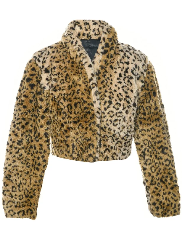 Leopard Print Faux Fur Coat - M Faux Fur Real Fur Shearling