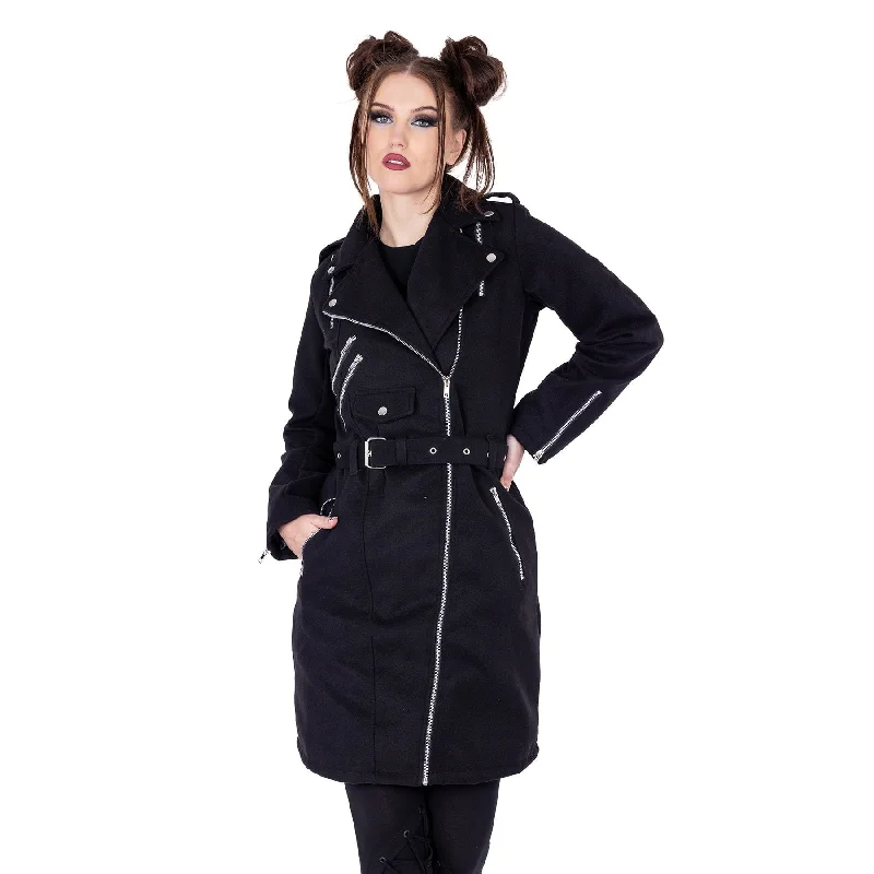 LOUELLA COAT - BLACK Boat Neck Jacket Square Neck Jacket One-Shoulder Jacket