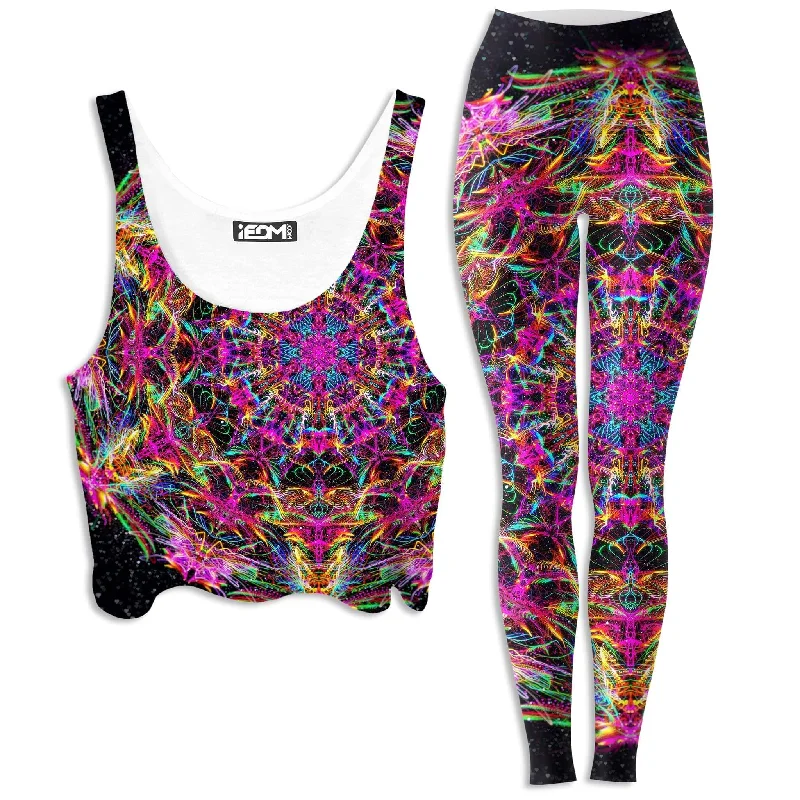 Pastel Warp Crop Top and Leggings Combo Elasticated Padded Insulated