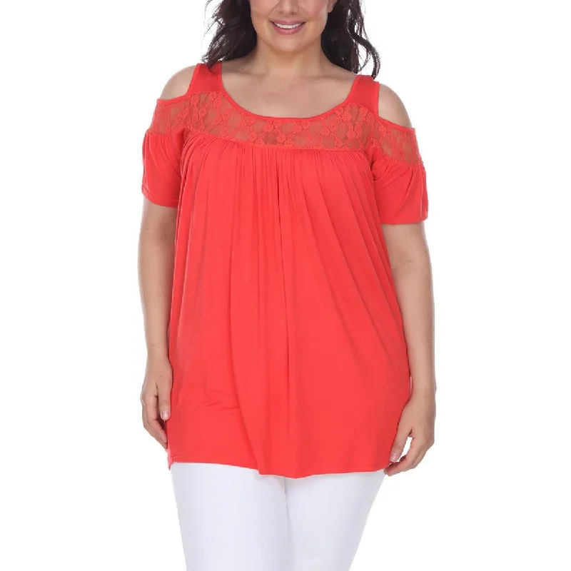 White Mark Womens Plus Lace Trim  Pullover Top Fine Merino Wool