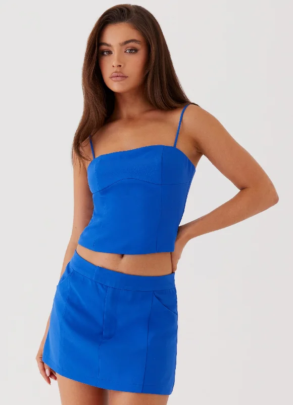 Eliana Crop Top - Cobalt Ribbed Crop Top High Neck Heavyweight