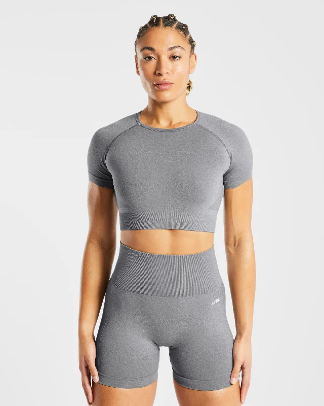 Empower Seamless Crop Top - Grey Marl Fleece Fabric Down Fabric Feather Fabric
