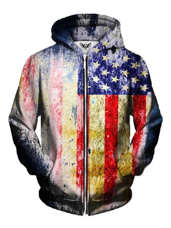 Tattered Flag Rustic 4th of July Zip-Up Hoodie Hoodie with Magnetic Closure Innovative Modern Tattered Flag Rustic 4th of July Zip-Up Hoodie Hoodie with Magnetic Closure Innovative Modern