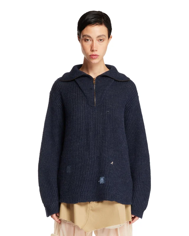 Pullover In Lana Shetland Blu Saggy Sleeve Comfort