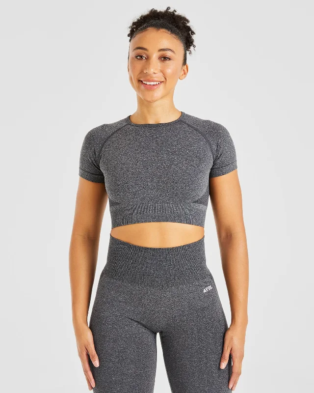 Empower Seamless Crop Top - Black Marl Jersey Fabric Tulle Fabric Batik Fabric