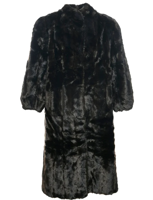 Dark Brown Faux Fur Coat - L Chenille Brocade Lace