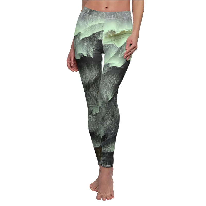 Custom Artwork Women's Leggings Green/Black Cozy Ribbed Leggings