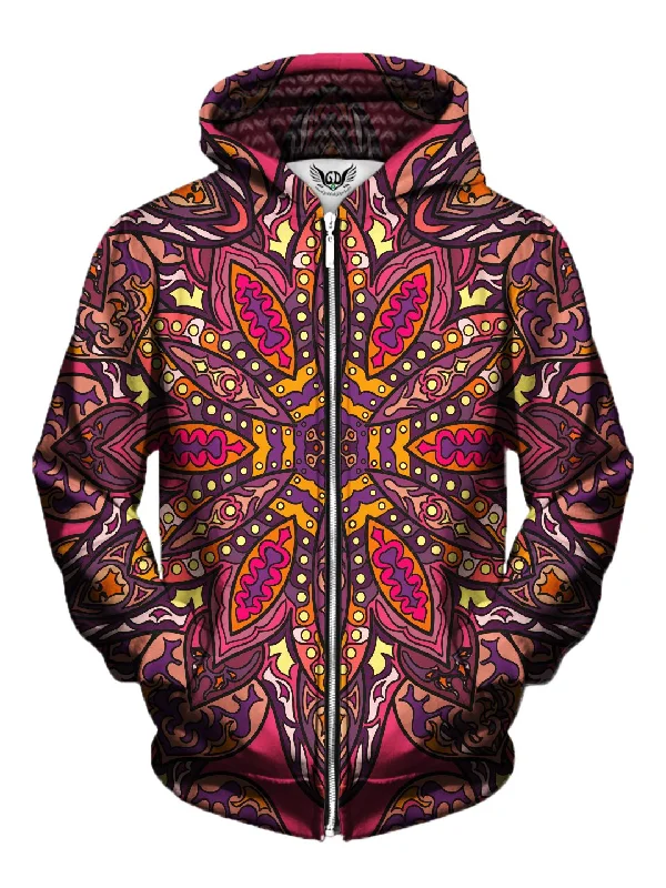 Floral Sunset Retro Flower Mandala Zip-Up Hoodie Hoodie with Exposed Zipper Edgy Industrial Floral Sunset Retro Flower Mandala Zip-Up Hoodie Hoodie with Exposed Zipper Edgy Industrial