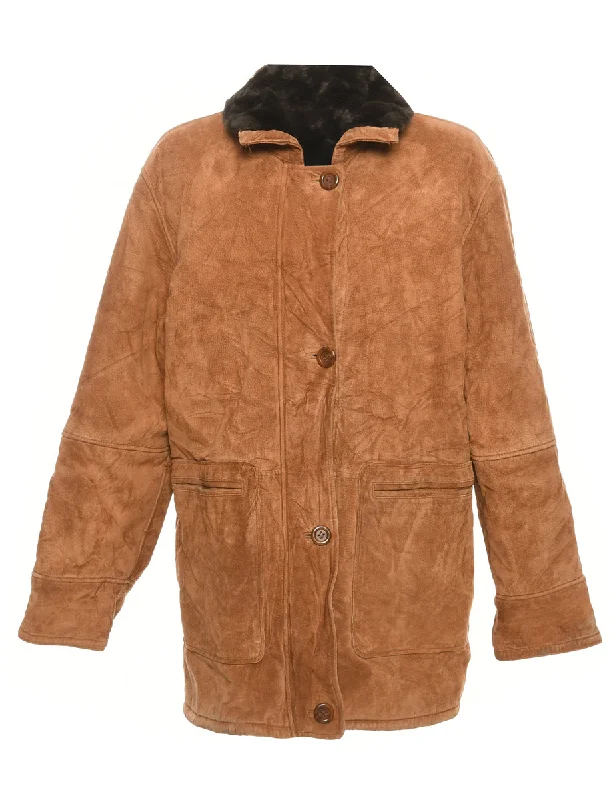 Single Breasted Suede Faux Sherling Coat - M Parka Down Jacket Wool Coat
