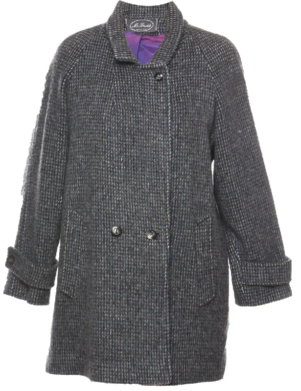 Grey Wool Coat - L Denim Leather Suede