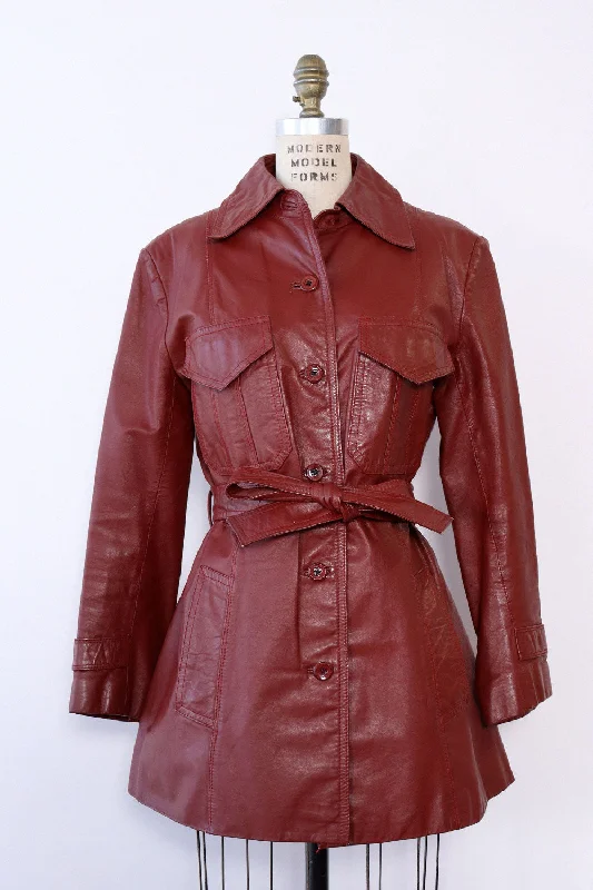 Burgundy Leather Car Coat M/L Vent Hem Cuff