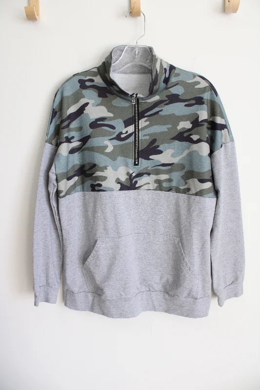 Green Gray 1/4 Zip Pullover Sweatshirt | M Fleece Warm Pullover
