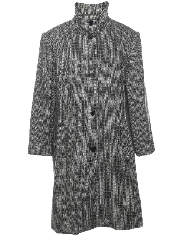 Miller Herringbone Tweed Wool Coat - L Anorak Windbreaker Fleece