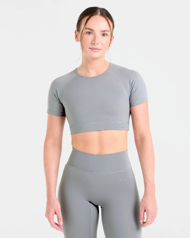 Staple Crop Top - Grey Chenille Fabric Brocade Fabric Lace Fabric