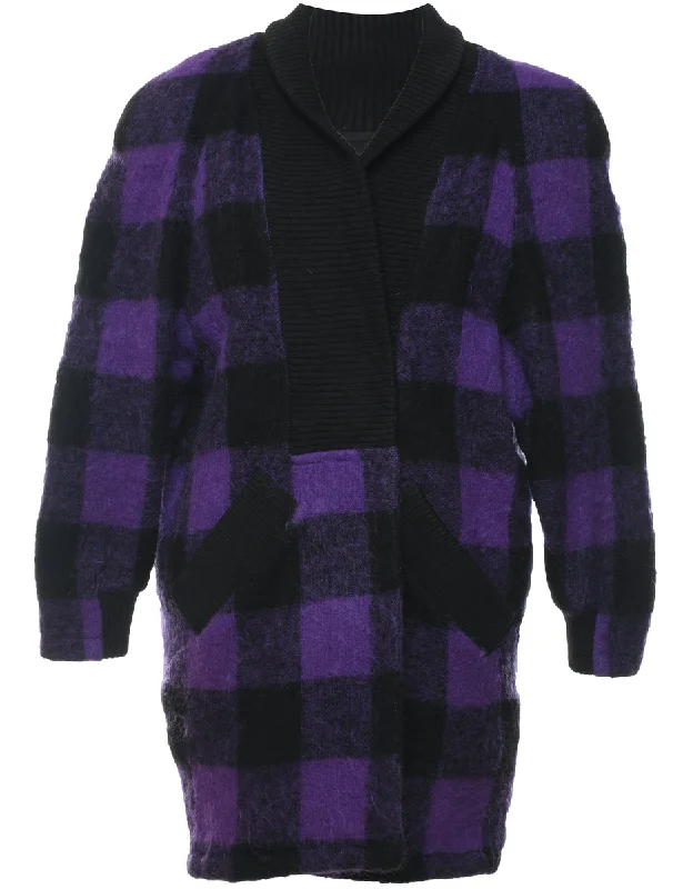 Checked Wool Coat - M Off-the-Shoulder Jacket Double-Breasted Coat Single-Breasted Coat