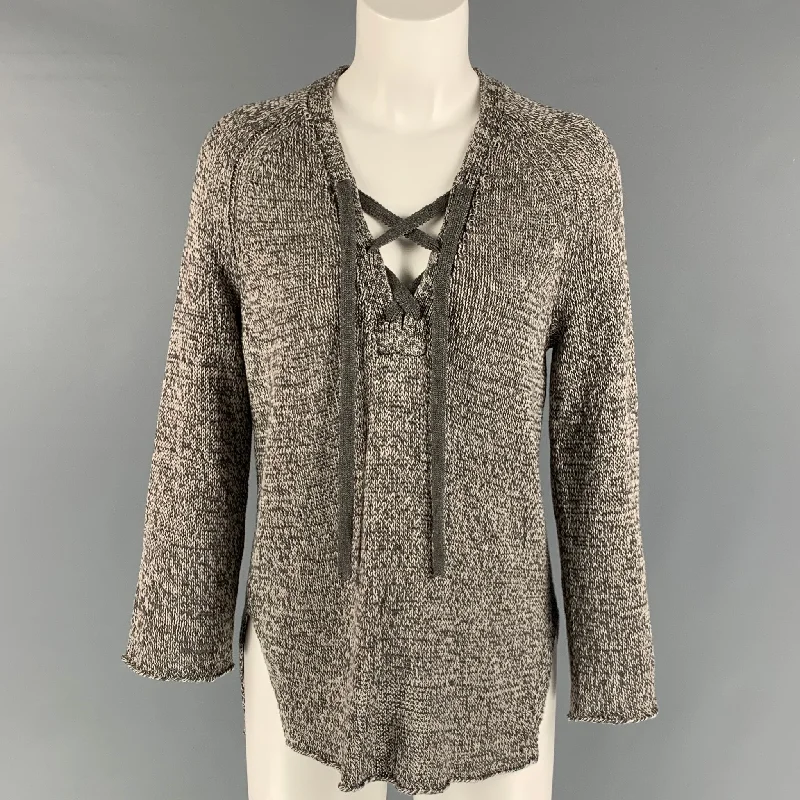 BROCHU WALKER Size S Grey White Linen Heather Lace Up Pullover Oblong Neck Pullover