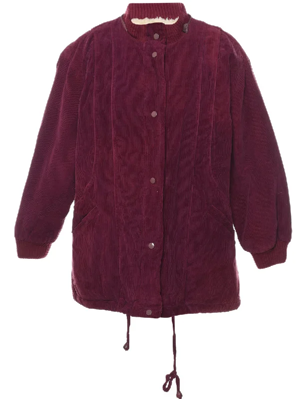 Plum Classic Corduroy Coat - L Stand-Up Roll-Neck Turtle