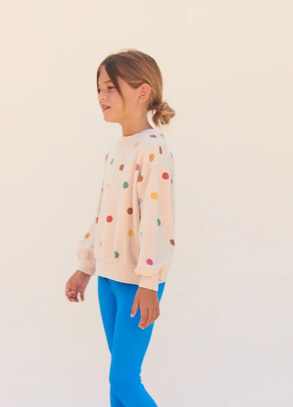 25112 Sweatshirt - Off White Dots Hoodie with Hem Ribbing Snug Secure