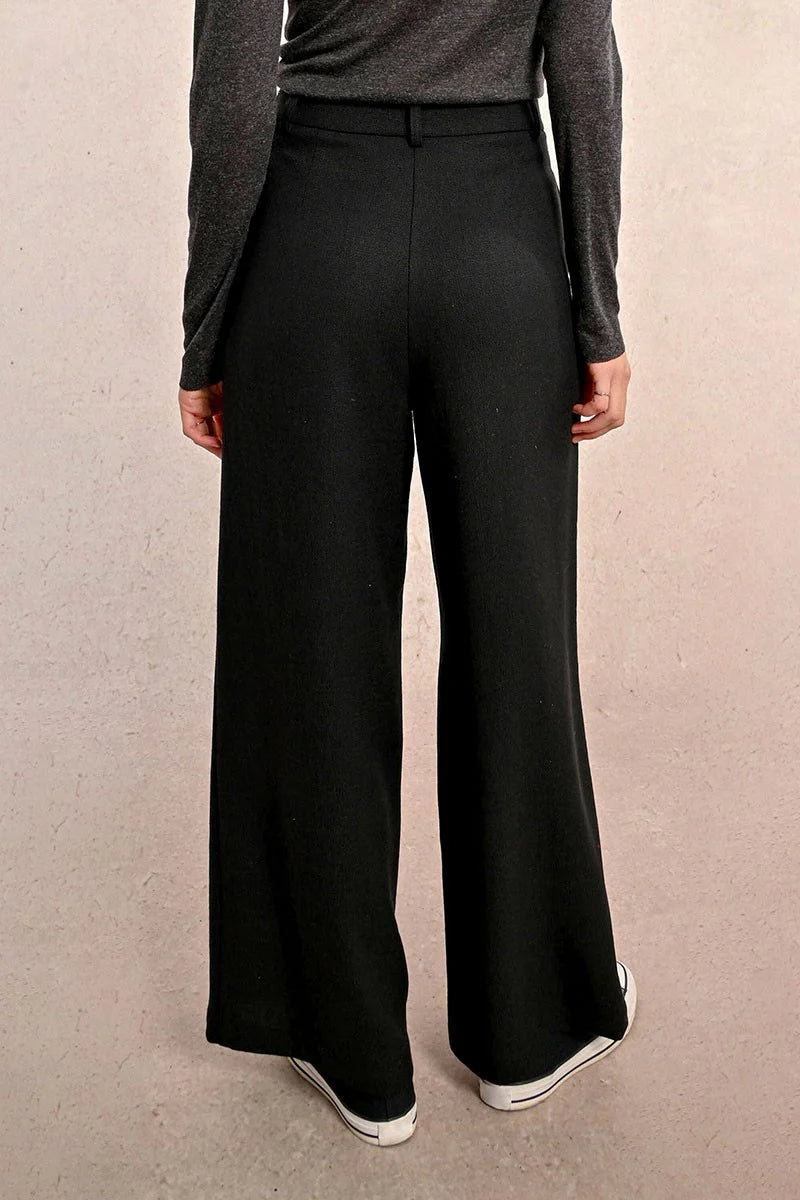 Black Woven Trousers Cropped Trousers Casual Linen