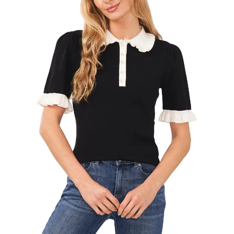 CeCe Womens Button Front Collar Pullover Sweater Lapel Neck Sweater