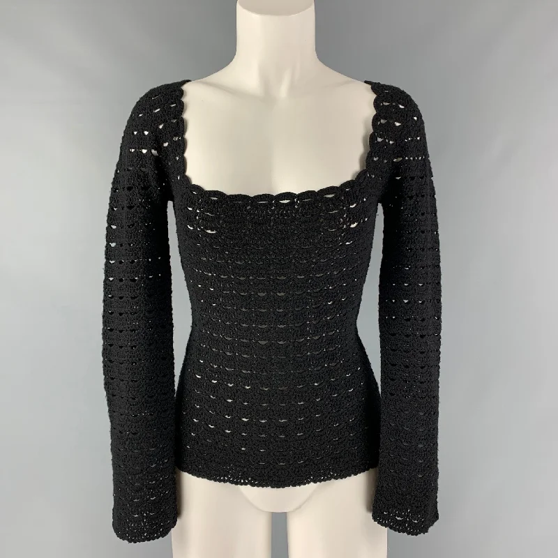 DOLCE & GABBANA Size S Black Square Neck Wool Crochet Pullover Sarouel Sleeve Pullover DOLCE & GABBANA Size S Black Square Neck Wool Crochet Pullover Sarouel Sleeve Pullover