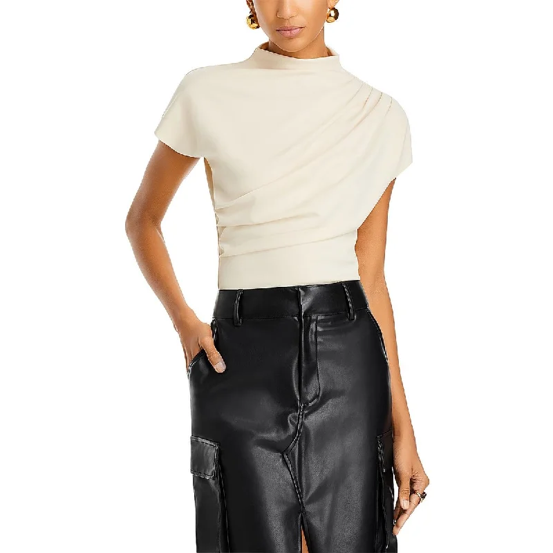 Line & Dot Womens Lennon Gathered Mock Neck Pullover Top One Shoulder Top