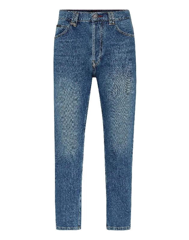 Denim Trousers Carrot Fit Iconic Plein Trousers Business Professional