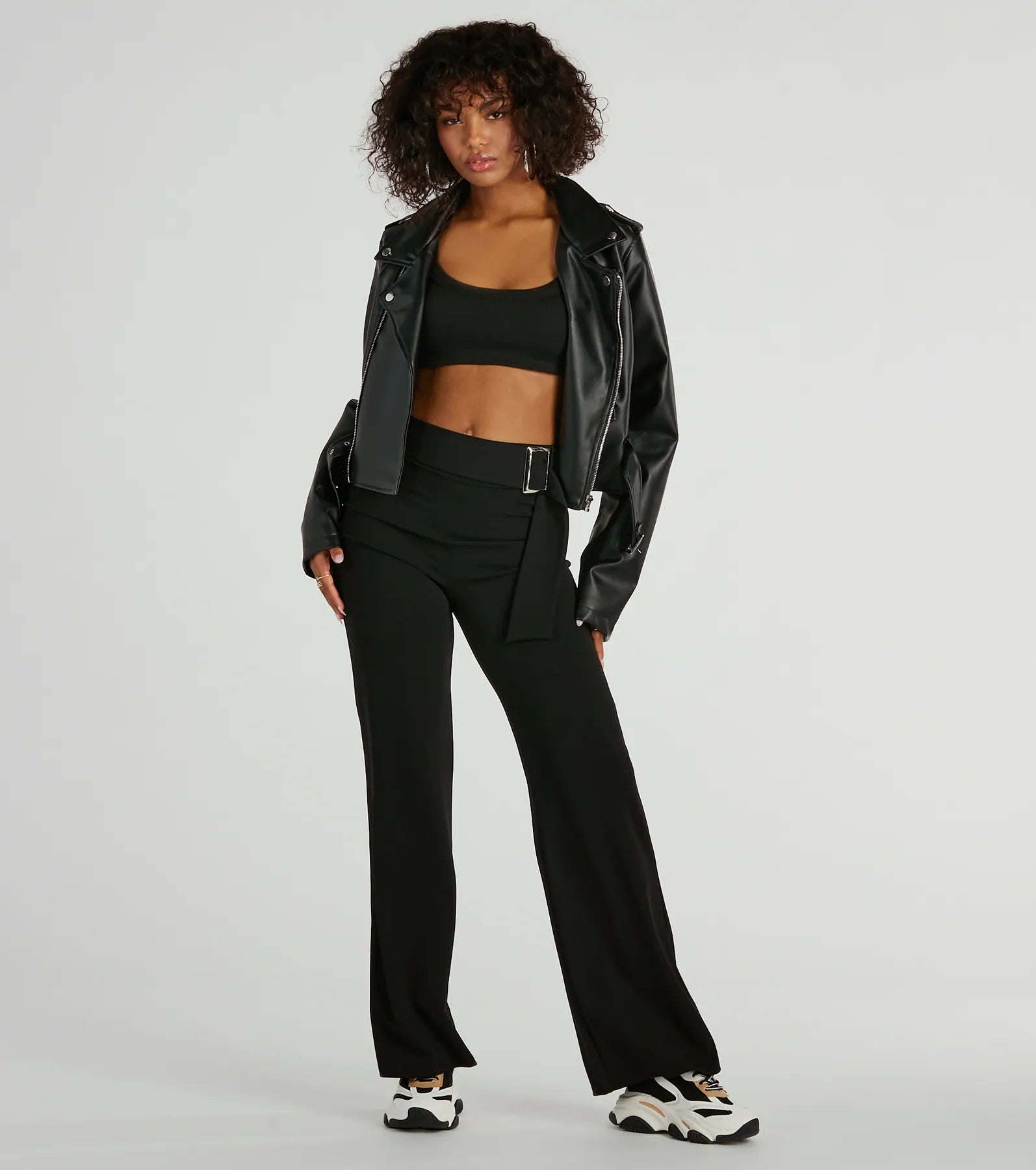 Walk The Walk High Rise Belted Crepe Trouser Pants Trousers Fall Fleece