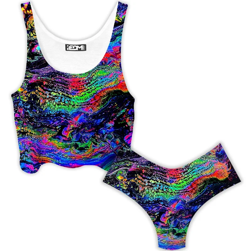 Galactic Drip Crop Top and Booty Shorts Combo Fleece Fabric Down Fabric Feather Fabric Galactic Drip Crop Top and Booty Shorts Combo Fleece Fabric Down Fabric Feather Fabric