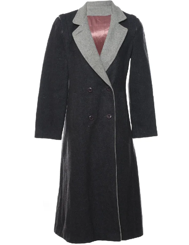 Dark Grey Wool Coat - M Asymmetrical Diagonal princess
