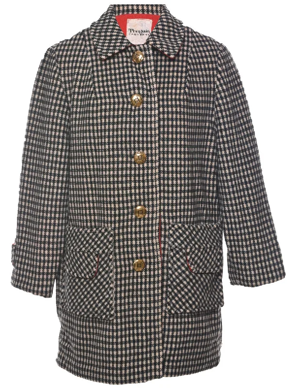 Checked Wool Coat - L Houndstooth Coat Plaid Coat Tartan Coat