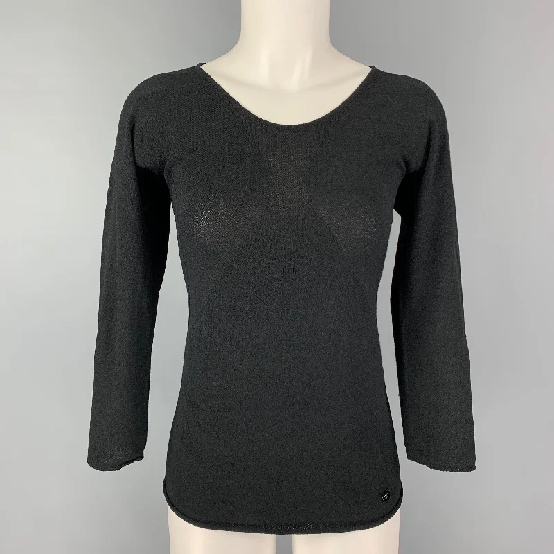 CHANEL Size M Black 3/4 Sleeves Pullover Short Sleeve Top