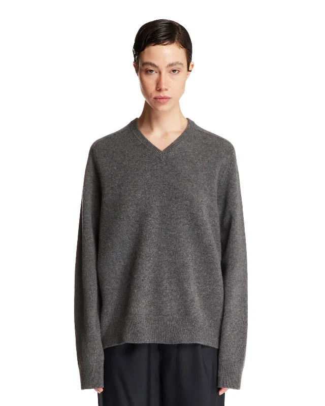 Pullover Con Scollo A V Grigio Asymmetrical Neck Pullover