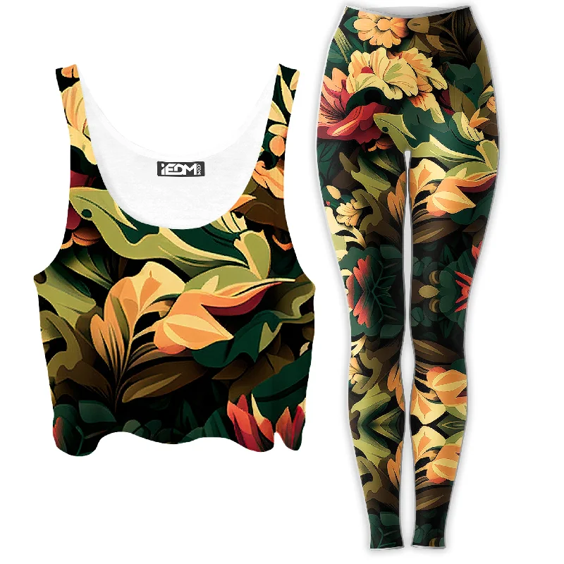 Floral Camo Crop Top and Leggings Combo Wool Fabric Cashmere Fabric Tweed Fabric