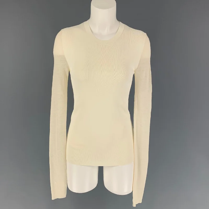CELINE Size M Cream Viscose Blend Two Tone Crew-Neck Pullover Slouchy Comfort Pullover