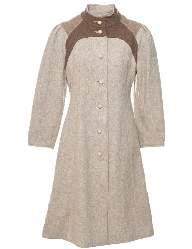 Light Brown Wool Coat - M Elasticated Drawstring Belted