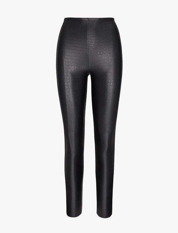 Faux Leather Animal Legging Black Croc - Commando Comfortable Bootcut Workout Leggings